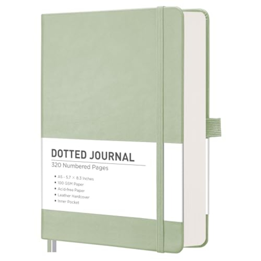 Journal Leather Hardcover - Caderno de anotações pontilhado, 320 páginas