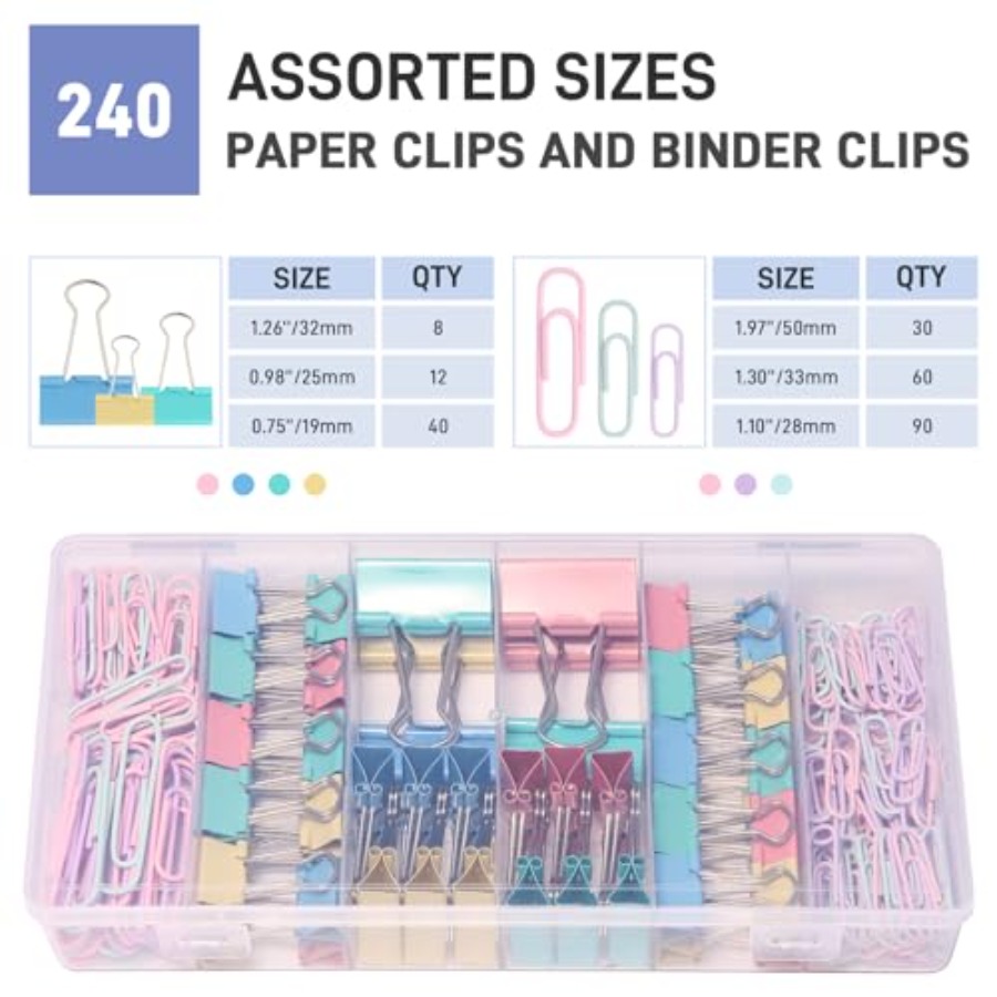 240 Peças de Clipes de Papel e - Binder Clip Assorted avaliação e preço